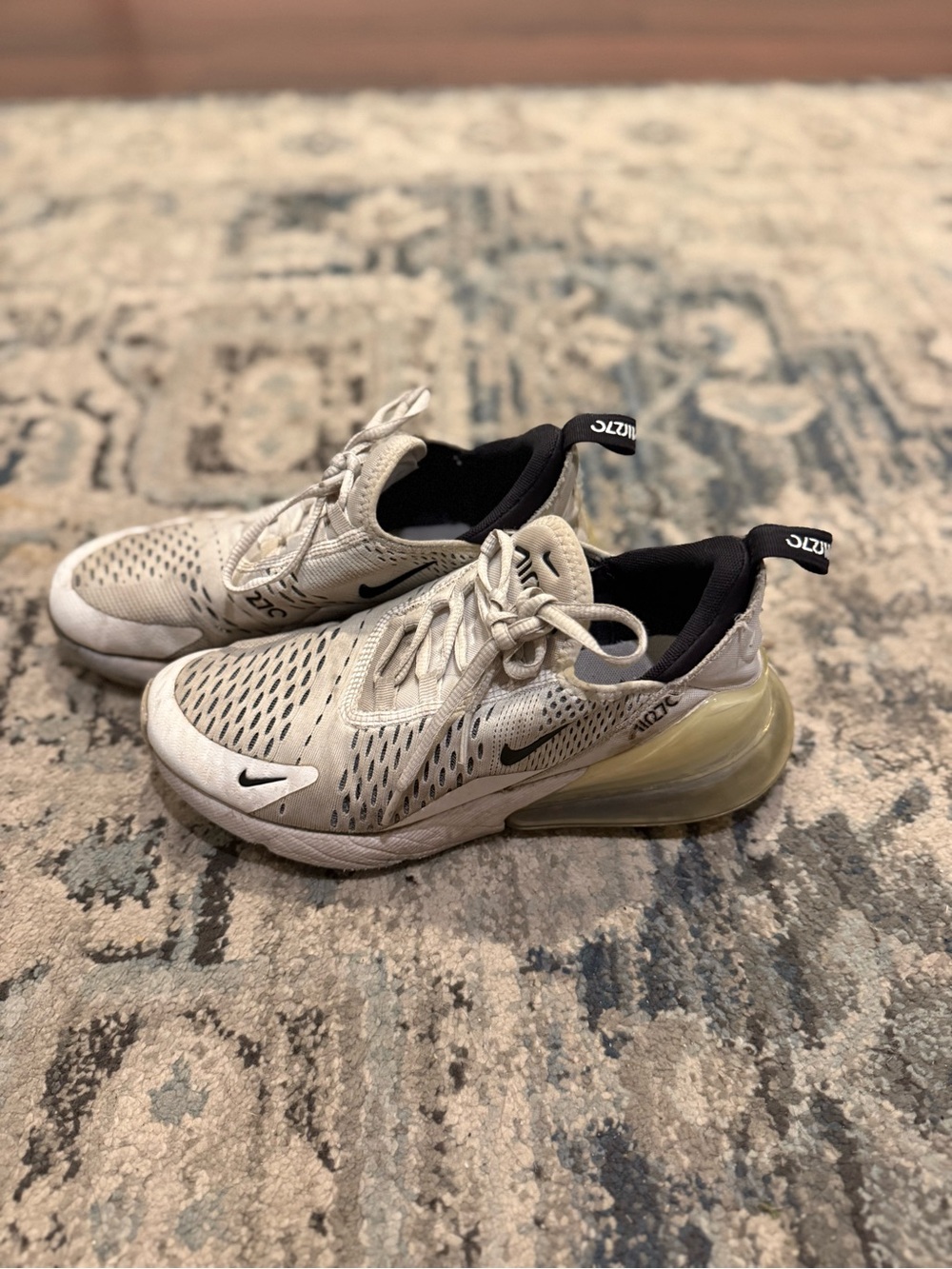 Nike Air Max 270 — Cream Upper with Black Lining and Yellow-Tinted Heel